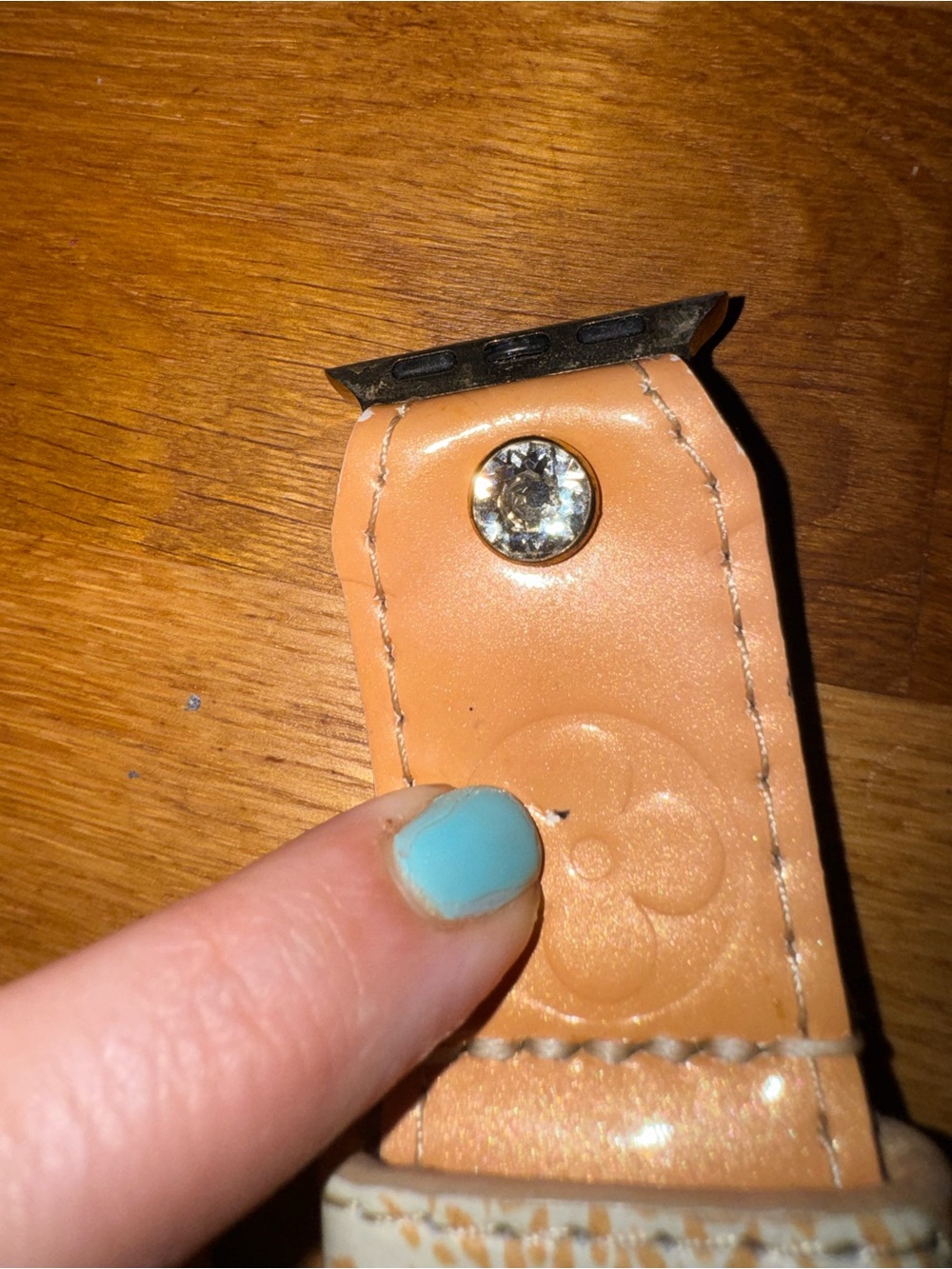 LV Vernis Peach Leather Watch Strap with Gold Hardware - Picture 6 of 6
